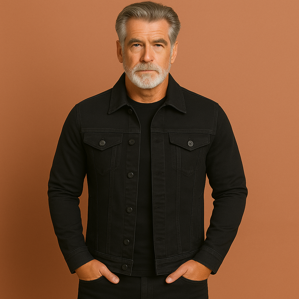 Men’s denim jacket in black with classic collar, soft and comfortable for casual and stylish outfits.