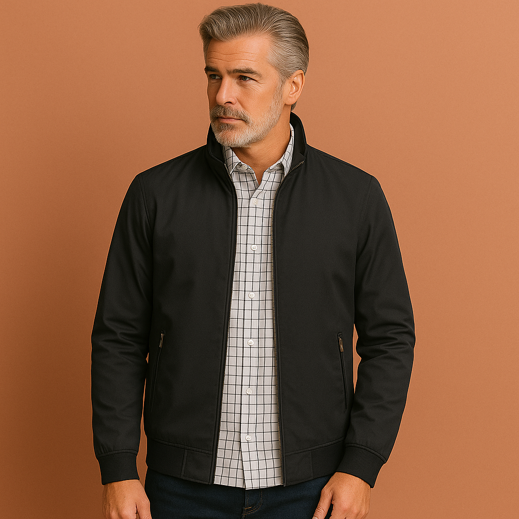 Men’s windproof summer jacket in black with modern fit, soft and comfortable for casual and stylish outfits.