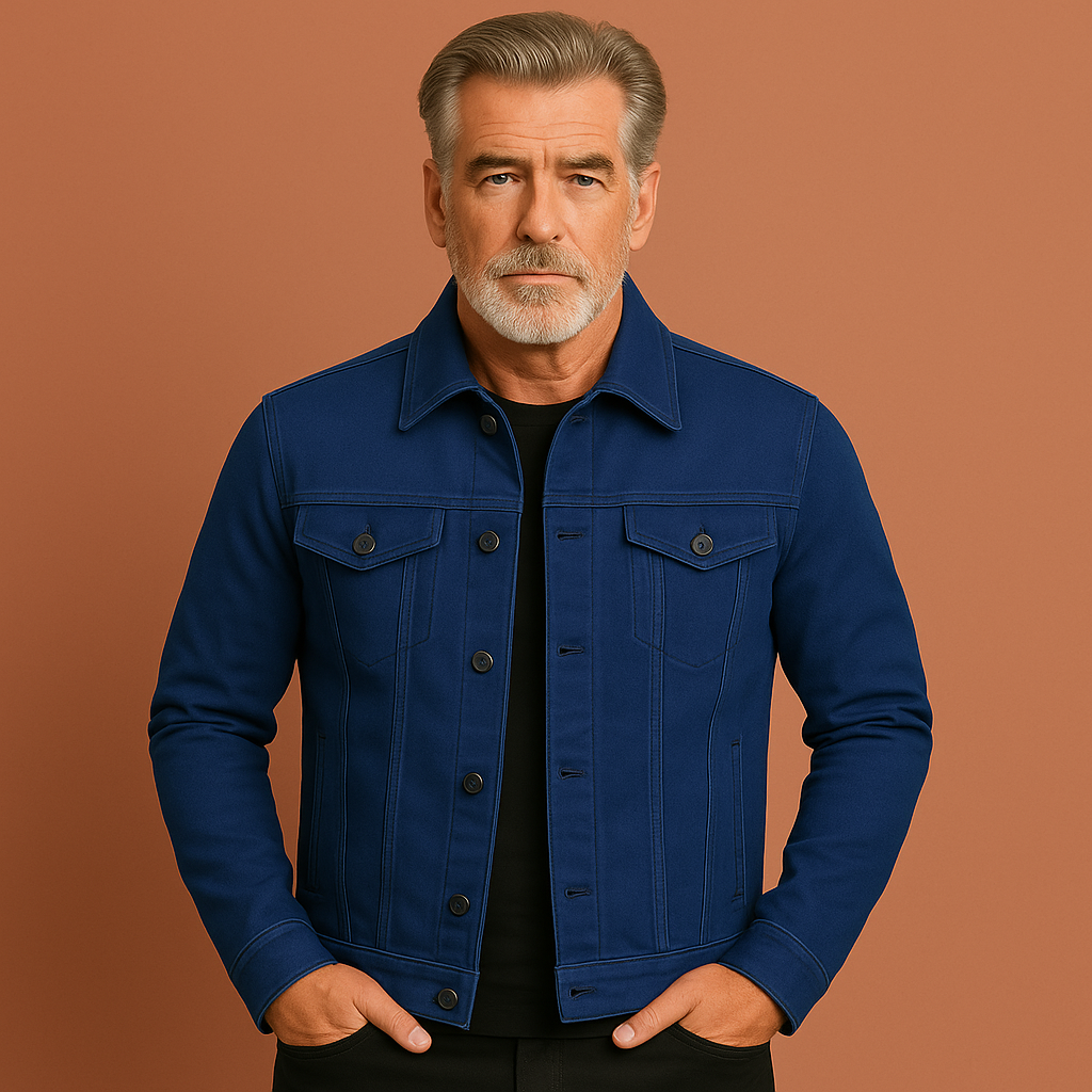 Men’s denim jacket in blue with classic collar, soft and comfortable for casual and stylish outfits.