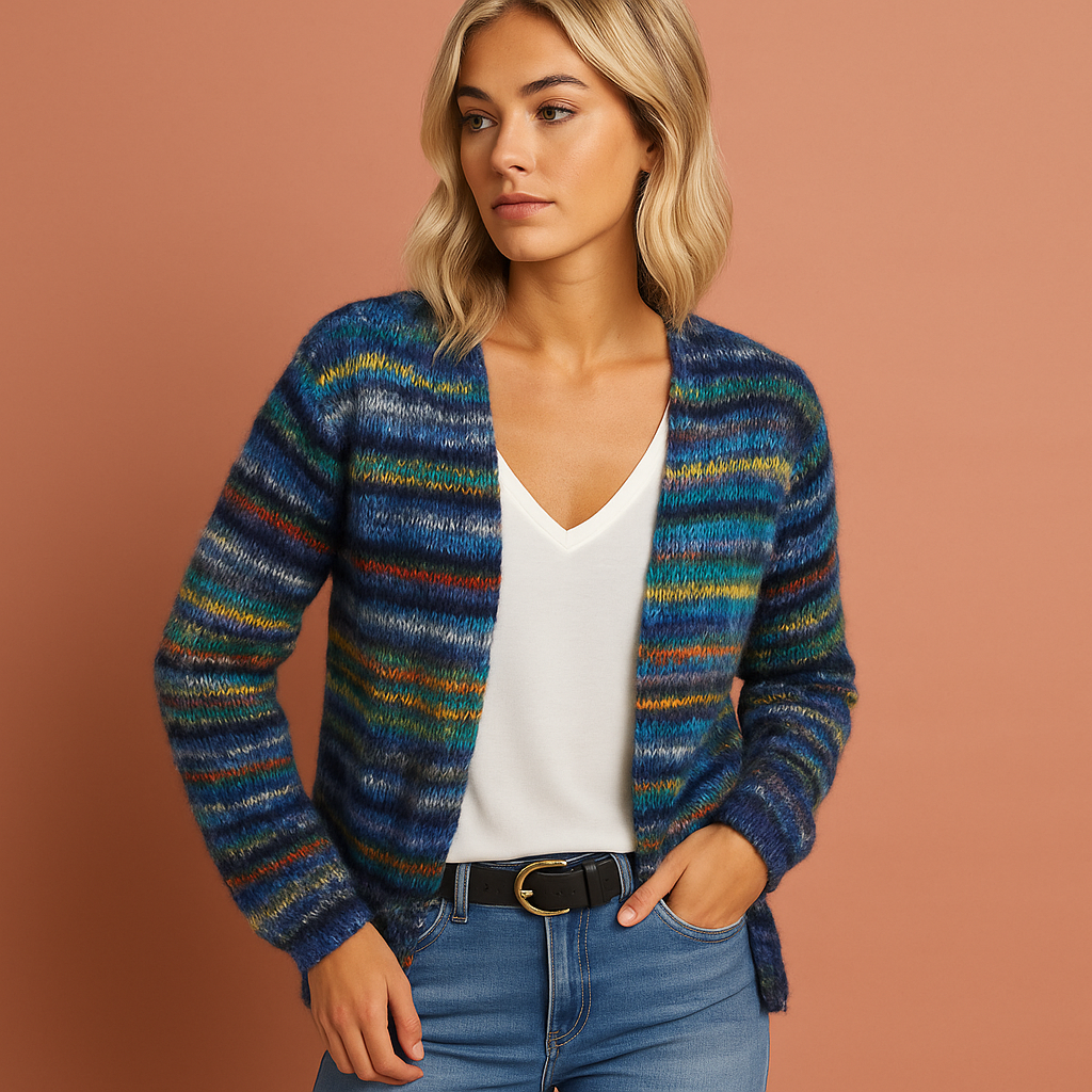 Women’s cardigan in blue with modern colour design, soft and comfortable for casual and stylish outfits.