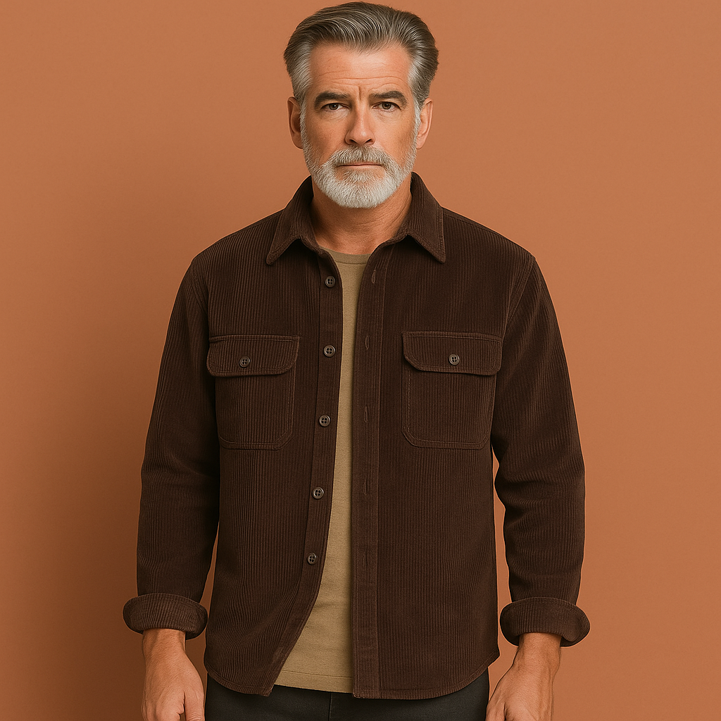 Men’s corduroy shirt in brown with inner lining, soft and comfortable for casual and stylish outfits.