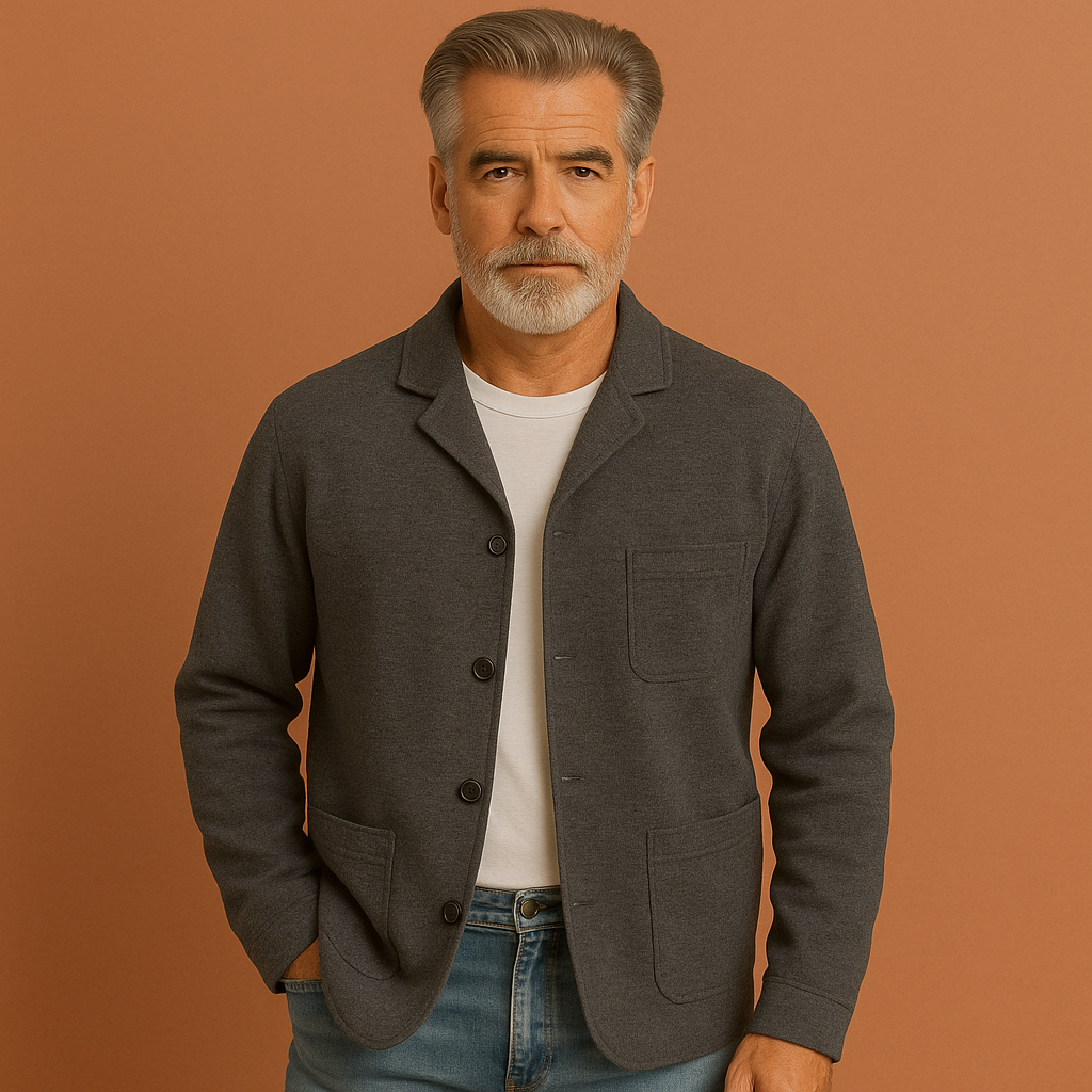 Men’s checkered blazer in dark grey with modern design, soft and comfortable for casual and stylish outfits.