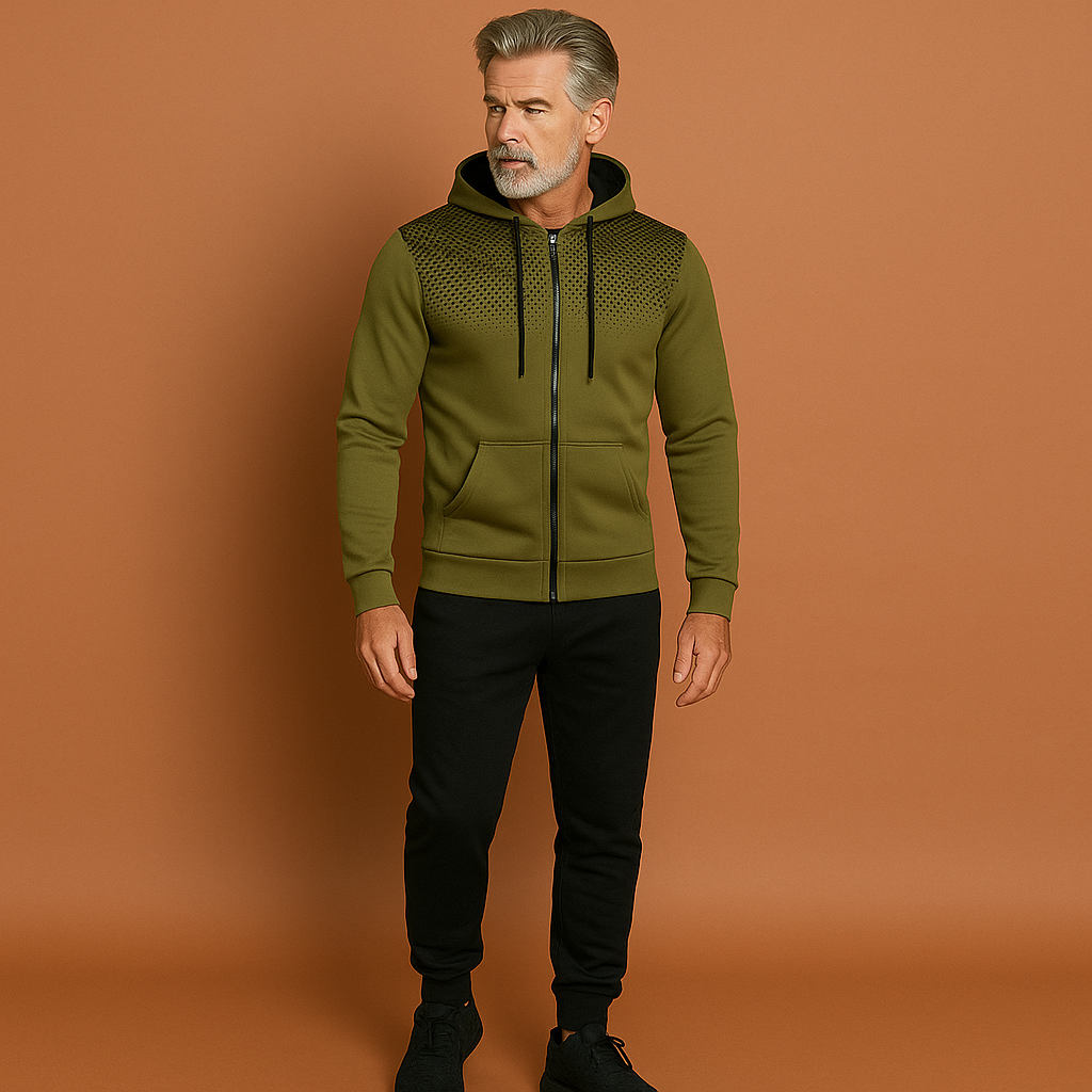 Men’s slim fit tracksuit in green with sporty design, breathable and comfortable for active and casual outfits.