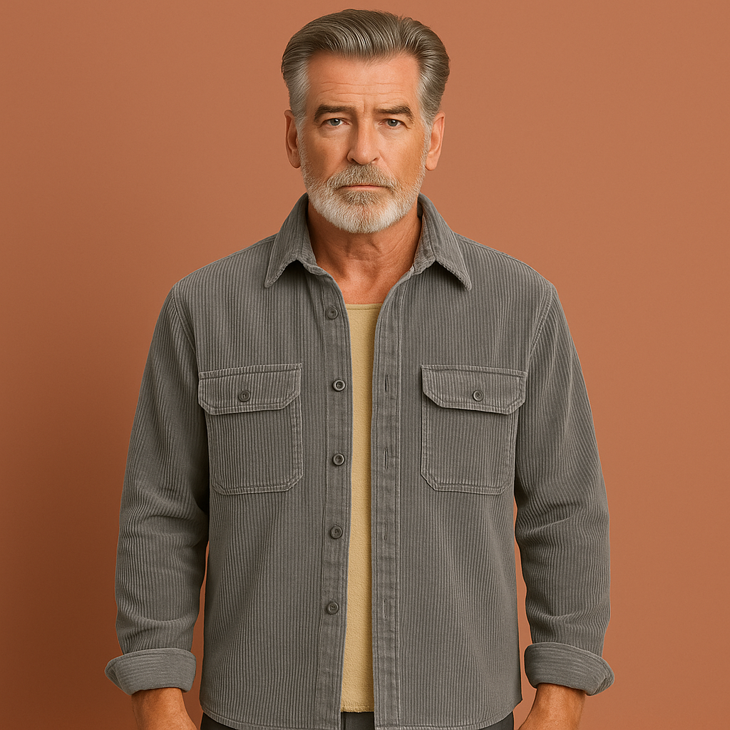 Men’s corduroy shirt in grey with inner lining, soft and comfortable for casual and stylish outfits.