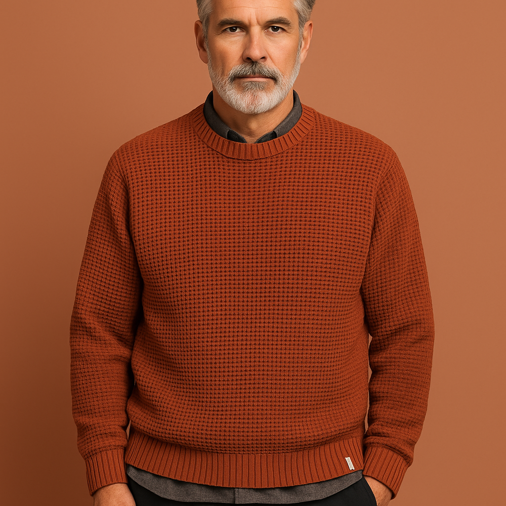 Men’s regular fit sweater in khaki with timeless design, soft and comfortable for casual and stylish outfits.