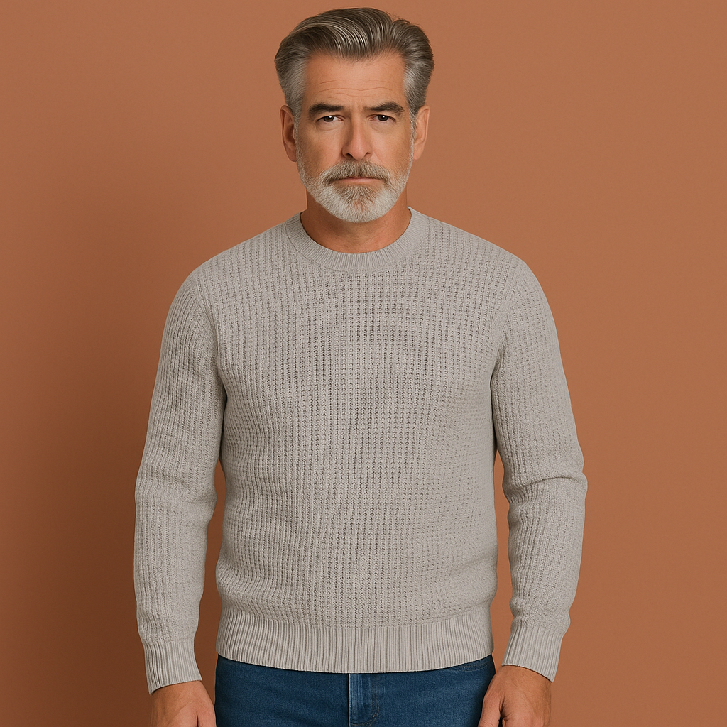Men’s regular fit sweater in light grey with timeless design, soft and comfortable for casual and stylish outfits.