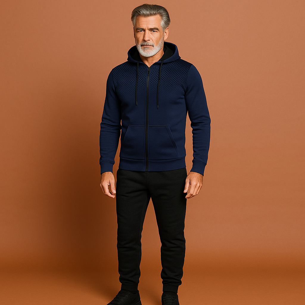 Men’s slim fit tracksuit in navy blue with sporty design, breathable and comfortable for active and casual outfits.