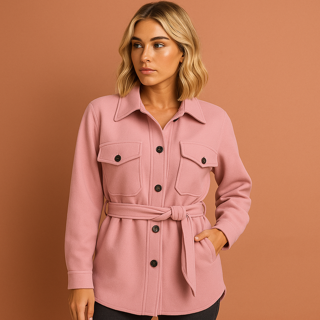 Women’s coat in pink with elegant cut, lightweight and comfortable for casual and chic autumn outfits.