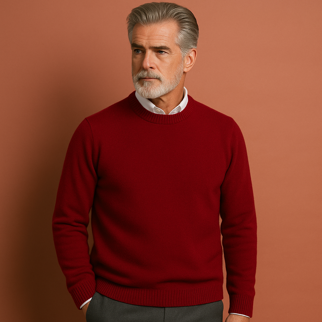 Men’s classic sweater in red with timeless design, lightweight and comfortable for elegant everyday wear.