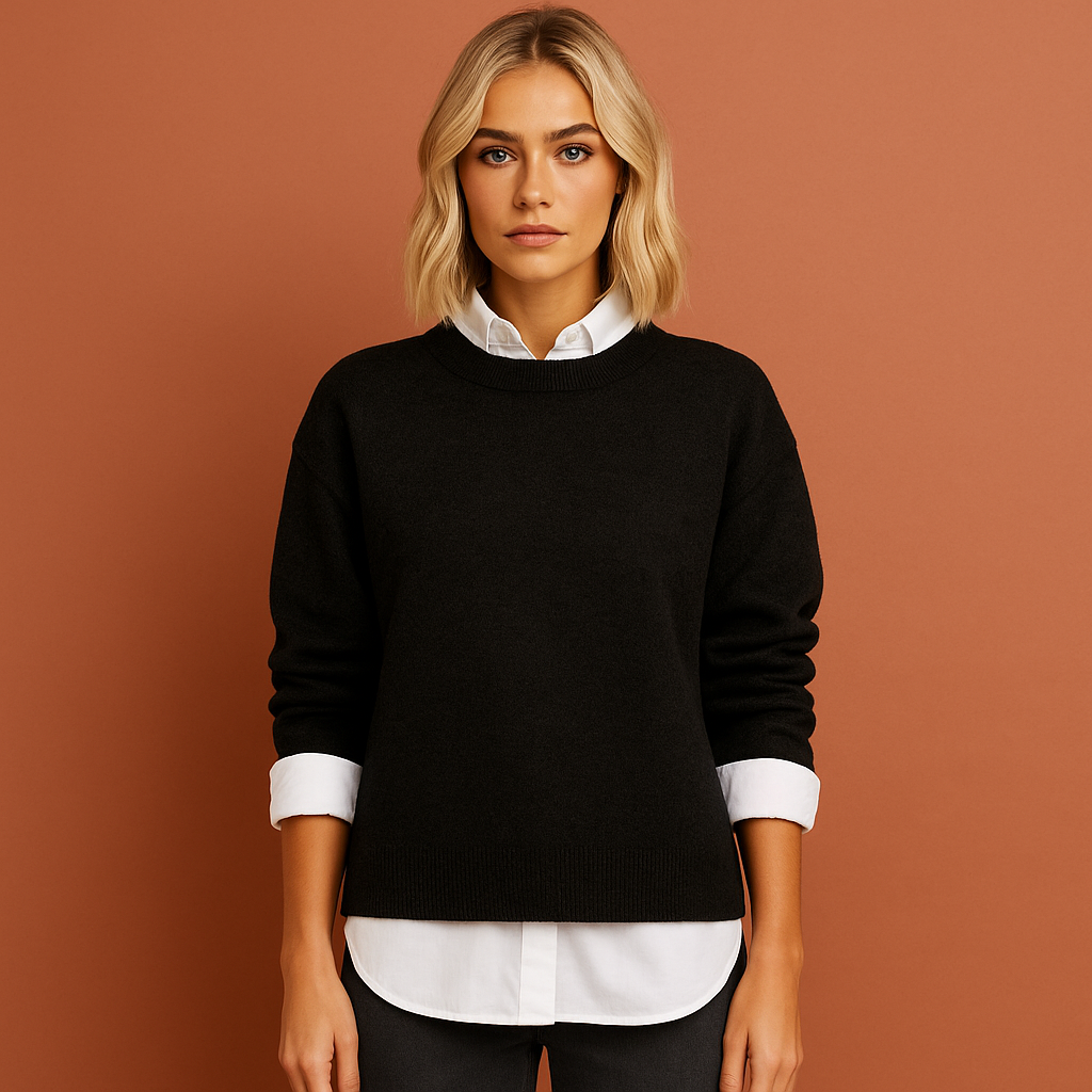 Women’s oversized sweater in black with casual fit, soft and comfortable for everyday and stylish outfits.