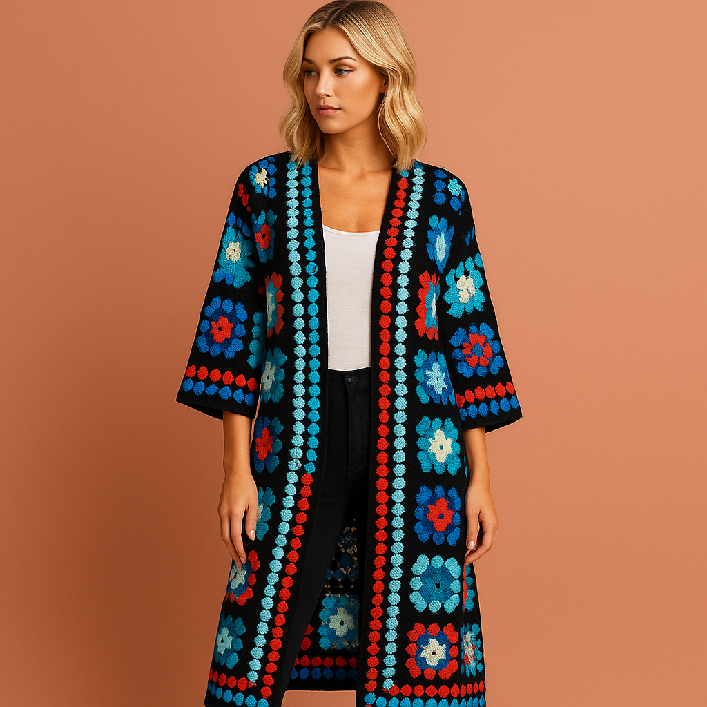 Women’s long cardigan in blue with elegant design, soft and comfortable for casual and stylish outfits.