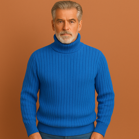 Men’s turtleneck sweater in blue with minimalist design, soft and comfortable for casual and stylish outfits.