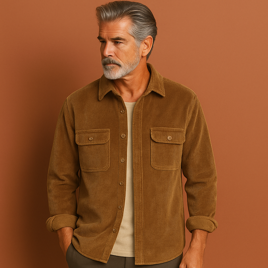 Men’s corduroy shirt in khaki with inner lining, soft and comfortable for casual and stylish outfits.