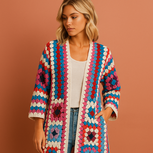 Women’s long cardigan in red with elegant design, soft and comfortable for casual and stylish outfits.