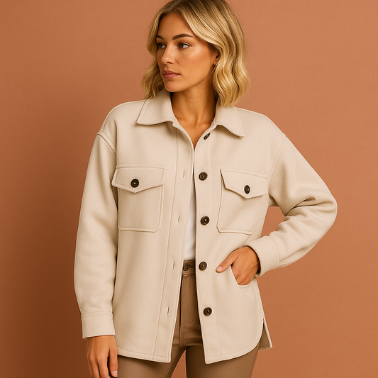 Women’s coat in white with elegant cut, lightweight and comfortable for casual and chic autumn outfits.