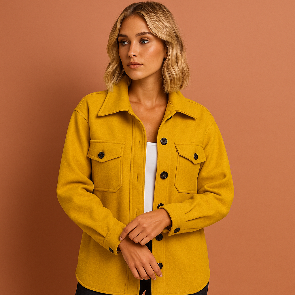 Women’s coat in yellow with elegant cut, lightweight and comfortable for casual and chic autumn outfits.